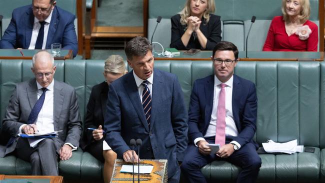 Opposition treasury spokesman Angus Taylor has accused Labor of being ‘tricky’ over indexation of super tax hike. Picture: NCA NewsWire / Gary Ramage