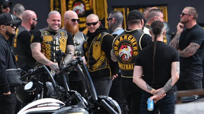 CANBERRA, AUSTRALIA. NewsWire Photos. SEPTEMBER 7, 2024. Comanchero Bikies gather in Canberra for an annual bikie run.  The ACT has been chosen for the national meeting because the territory does not have the same anti-consorting legislation other states. Picture: NewsWire/ Martin Ollman