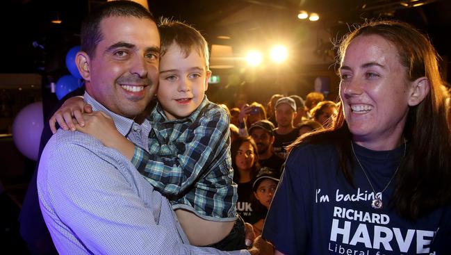 New Liberal MP Richard Harvey with his family after his election win. Picture: Calum Robertson