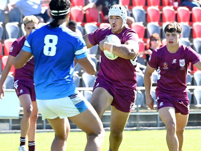 A young Leapai Jr on the charge for the QLD U18s in 2022. Picture: John Gass