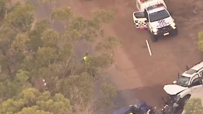 Eight people were injured, and two of them left fighting for their lives, after a crash on Miva Road at Gunalda, near Gympie on June 10. Photo: Seven News