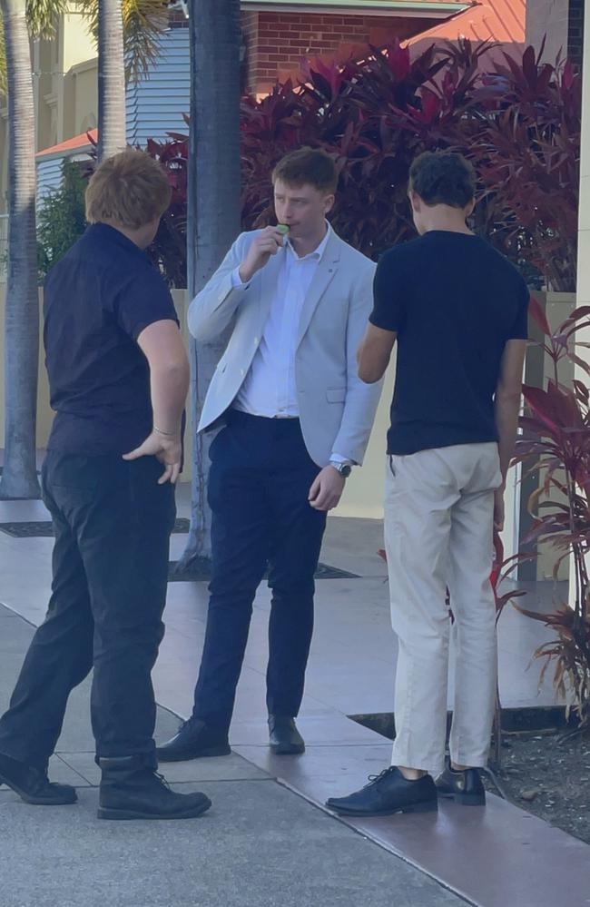 Cocaine dealer Casey Norder (centre) pleaded guilty in Mackay District Court. He was well supported by friends and family. Picture: Janessa Ekert