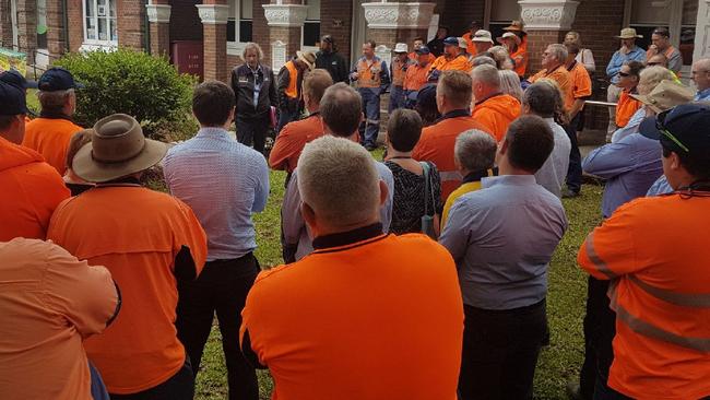 Wollondilly Council staff at a rally last year calling on the council to release an independent report into workplace bullying.