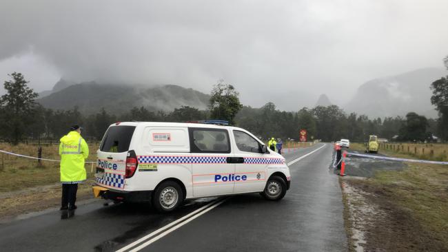 Police roadblock at Numinbah Valley. Picture: Jeremy Price.