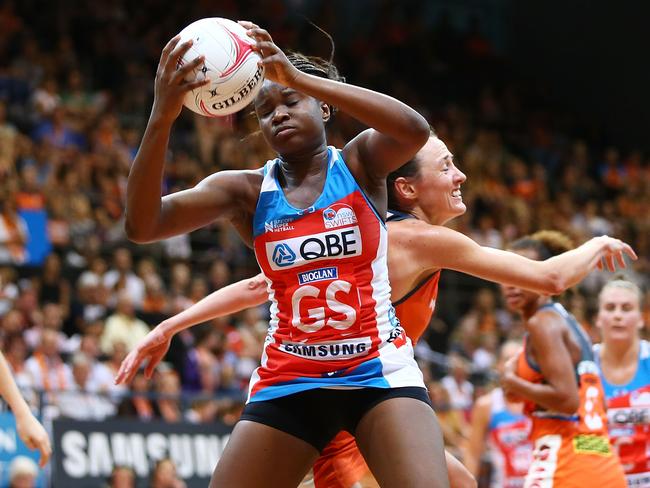 Sam Wallace of the Swifts takes a pass during round one of Super Netball.