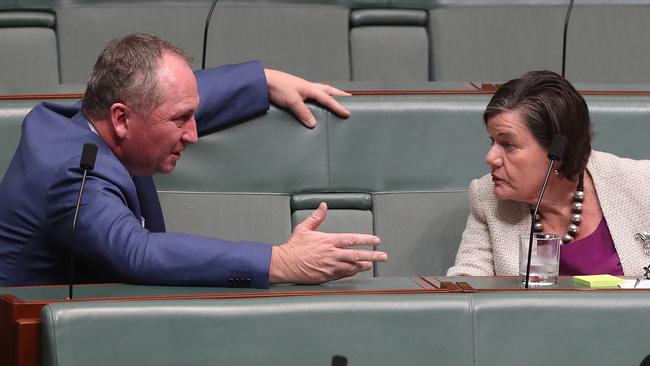 Barnaby Joyce talking to Cathy McGowan in Question Time. Picture: Kym Smith