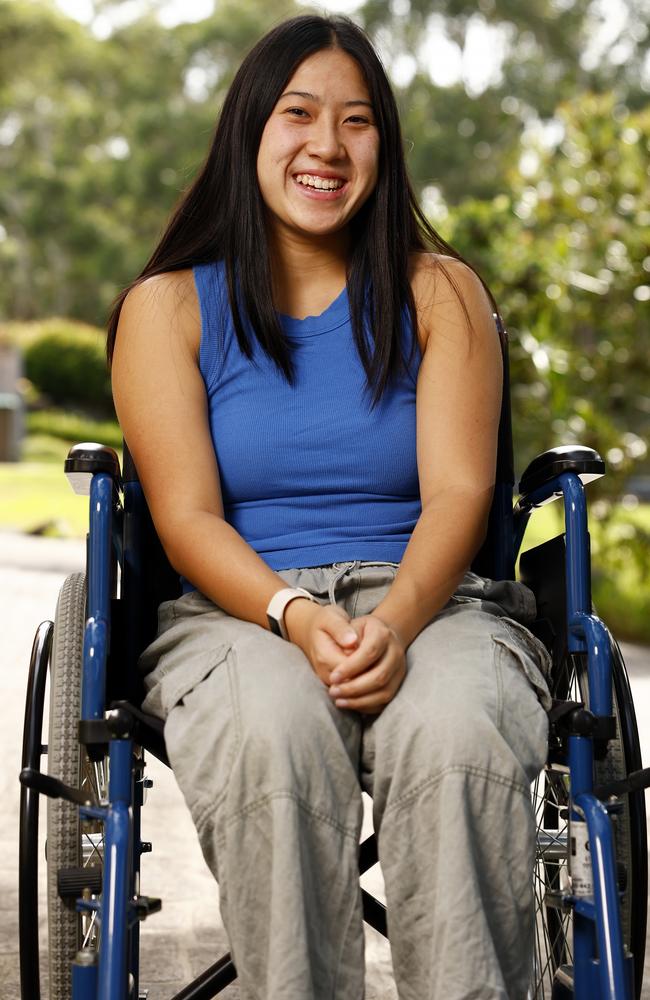 Polly Mok has been unable to walk for a month now after she lost the control of her legs due to Functional Neurological Disorder. Picture: Jonathan Ng