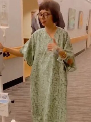 Micucci showed herself walking around with an IV during her recovery. Picture: TikTok.