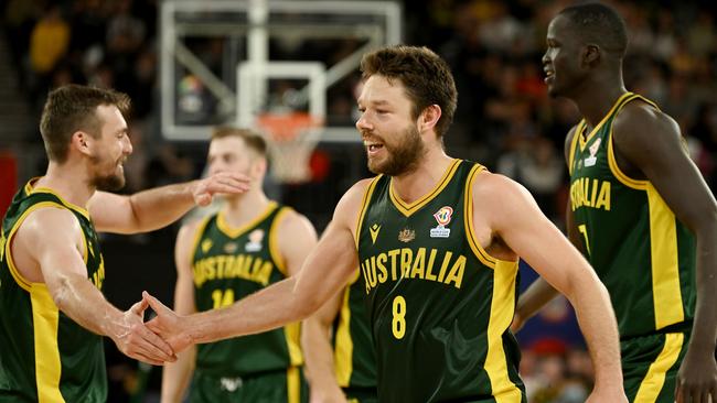 Matthew Dellavedova celebrates against China (Photo by Morgan Hancock/Getty Images)