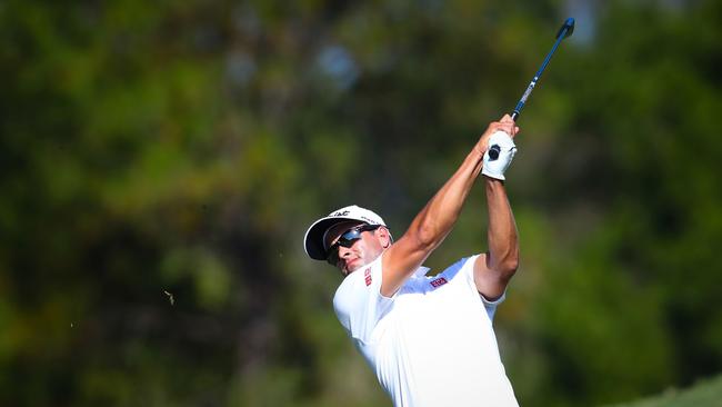 Adam Scott of Australia hits a shot during the final round of the Australian PGA Championship at Royal Pines, Gold Coast.