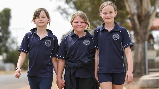 Ruby Duthy, 8, Zara Woods, 9, and Ava Duthy, 10, from Peterborough Primary School. .Picture Mark Brake