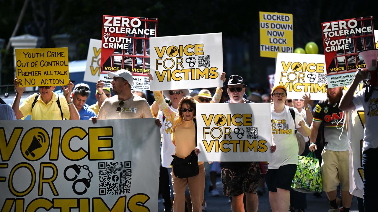 Ben Cannon leads protesters in a march on Parliament House in August, calling for tougher action on youth crime. Picture: Dan Peled / NCA NewsWire