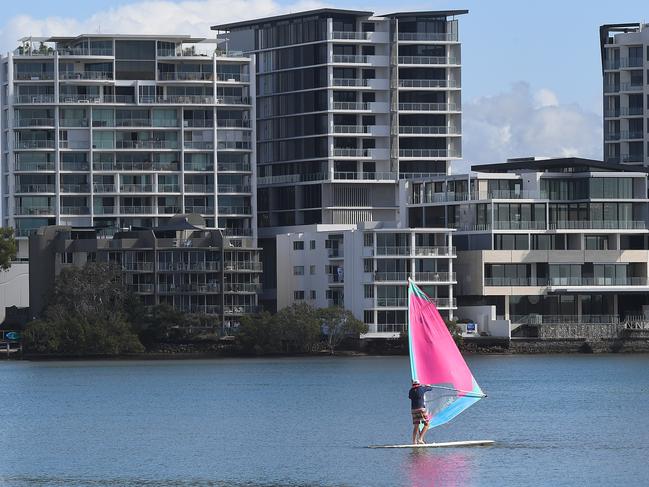 Enjoying the weather on the Sunshine Coast. Windsurfing in the Maroochy River. Photo: Warren Lynam