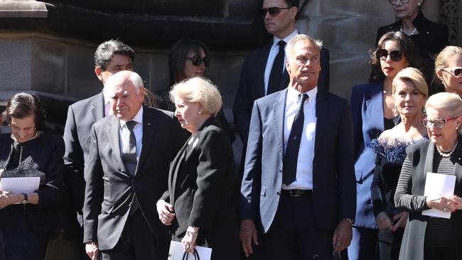 John Howard (L) and Bronwyn Bishop (R) were among the mourners. Picture: John Grainger.