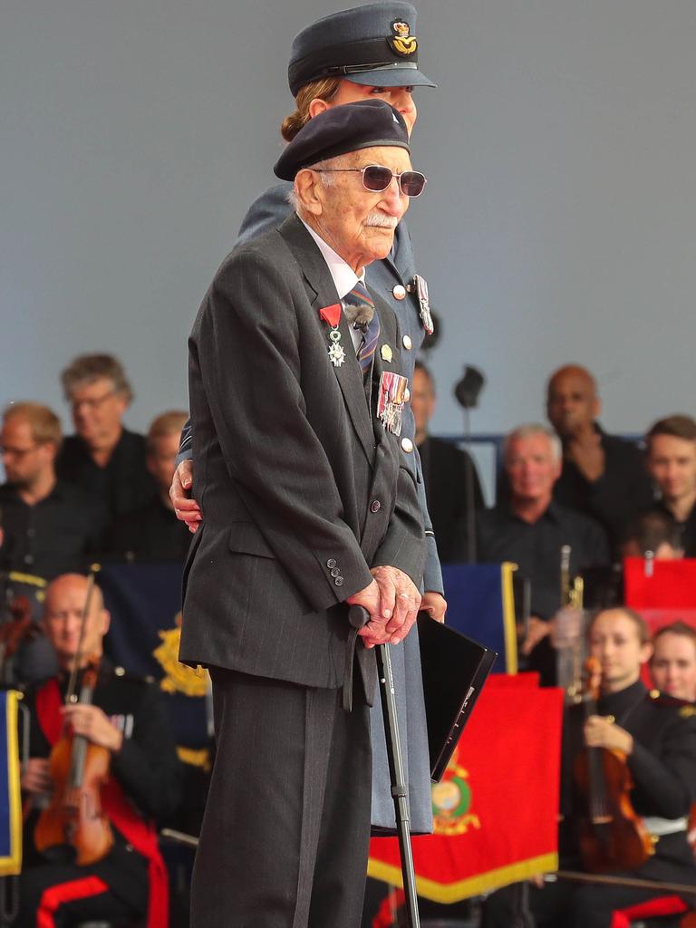 British Navy veteran, 99 year-old John Jenkins spoke on stage. Picture: Chris Jackson / AFP.