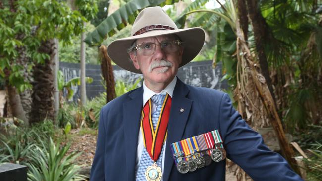 Charlie Lynn at the Kokoda Track Memorial Walkway, Concord. Picture: Bob Barker