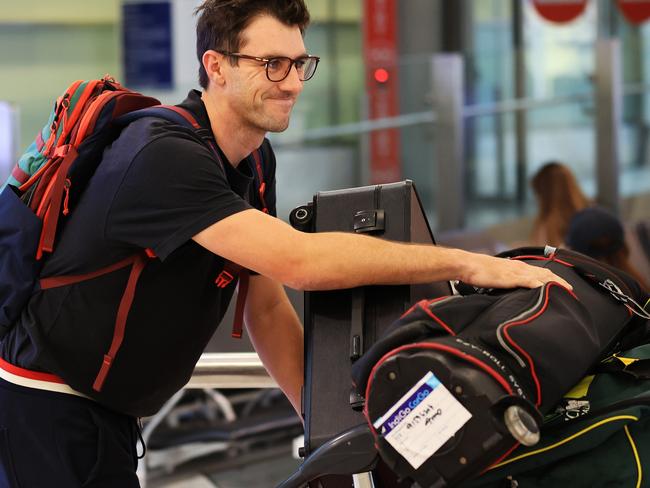 SYDNEY, AUSTRALIA - NOVEMBER 22: Australian cricketer Pat Cummins arrives at Sydney International Airport on November 22, 2023 in Sydney, Australia. (Photo by Mark Evans/Getty Images)