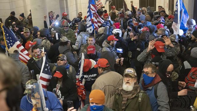 Protesters supporting US President Donald Trump gather inside the Capitol building during the protest. Picture: Win McNamee/Getty Images