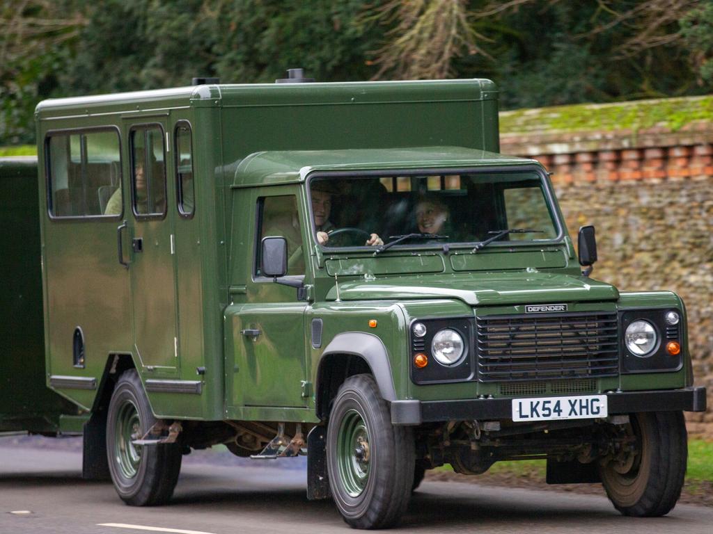 Prince Philip’s Land Rover Defender 130 Gun Bus being driven around Sandringham in Norfolk. Picture: Splash News