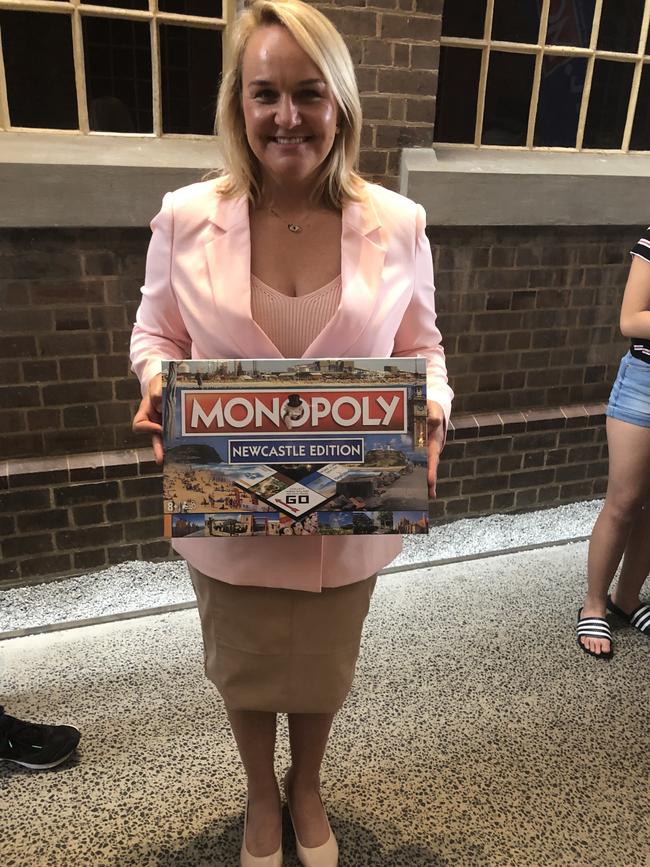 Newcastle has unveiled its version of Monopoly. Newcastle Lord Mayor Nuatali Nelmes was on hand with Mr Moneybags himself. Picture: Amy Ziniak