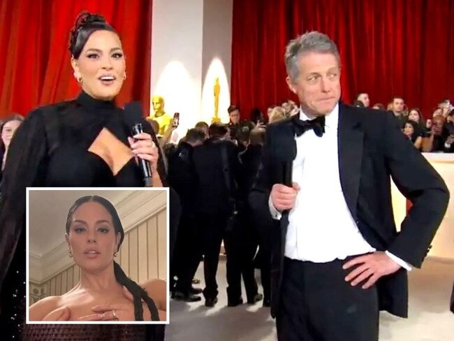 Ashley Graham left little to the imagination in a new Instagram post after her trainwreck Hugh Grant interview. Pictures: ashleygraham/Instagram, ABC