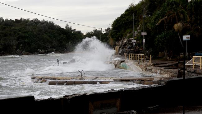 Aftermath of the severe storm on Northern Beaches. Fairy Bower Pool where the iconic sculpture is damaged and the toilet blocks are gone.