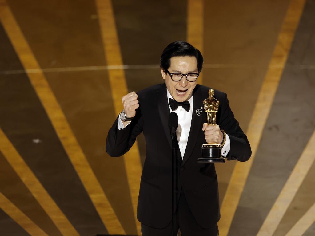 Ke Huy Quan celebrates his emotional Oscars win. Picture: Kevin Winter/Getty Images