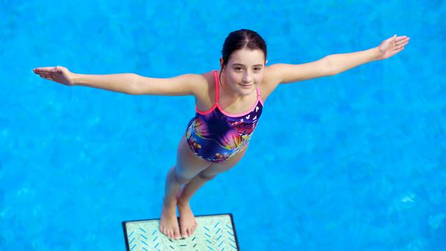 Sarah Malcolm, 12, has only been diving for three years but is already making a splash, winning golds at state level and the Pacific School Games. Picture: Angelo Velardo