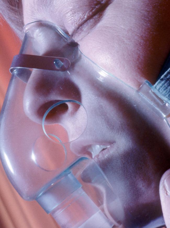 A nebuliser mask in place on a patient. Picture: Supplied