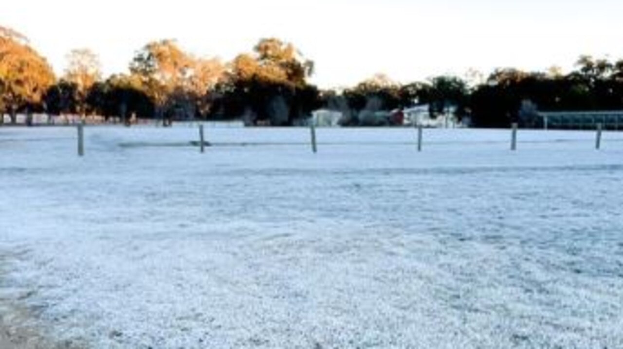 Extensive frost on the ground at Storm King Dam near Stanthorpe. Picture: Dylan McKenna