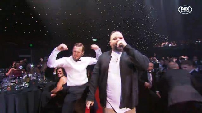 Nathan Ross dances during Dally M Awards.