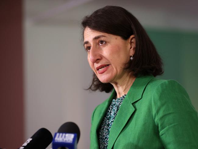 Premier Gladys Berejiklian questioned by media over stadium reneg. Picture: NCA NewsWire