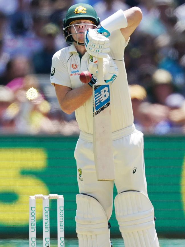 Steve Smith fends off a short ball. Picture: AAP