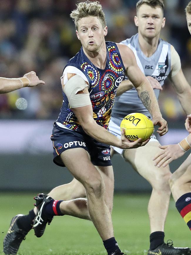 Crows star Rory Sloane could represent Victoria in the proposed Victoria versus All Stars match to raise money for those affected by the Australian bushfire crisis. Picture: Sarah Reed