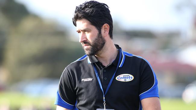 Theo Tsiounis became the youngest top flight coach in SA when he was appointed Adelaide Comets boss in 2015. Picture: Stephen Laffer