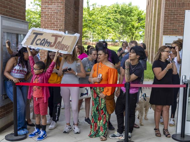 Depp supporters outside the courthouse in Virginia. Picture: Getty Images