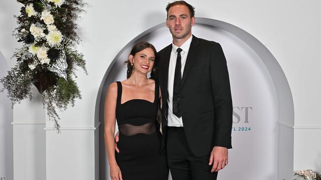 Kellie and Jeremy Finlayson at the Port Adelaide Best &amp; Fairest awards in 2024. Picture: Brendon Edwards