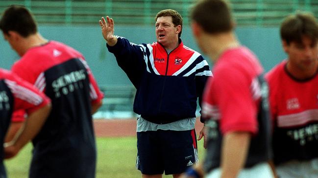 Coach Phil Gould supervises Sydney City Roosters training in 1999.