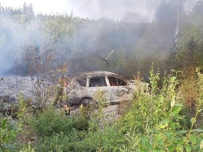 A burnt out Toyota Rav4 believed to have been used by the fugitive teenagers. Picture: Supplied