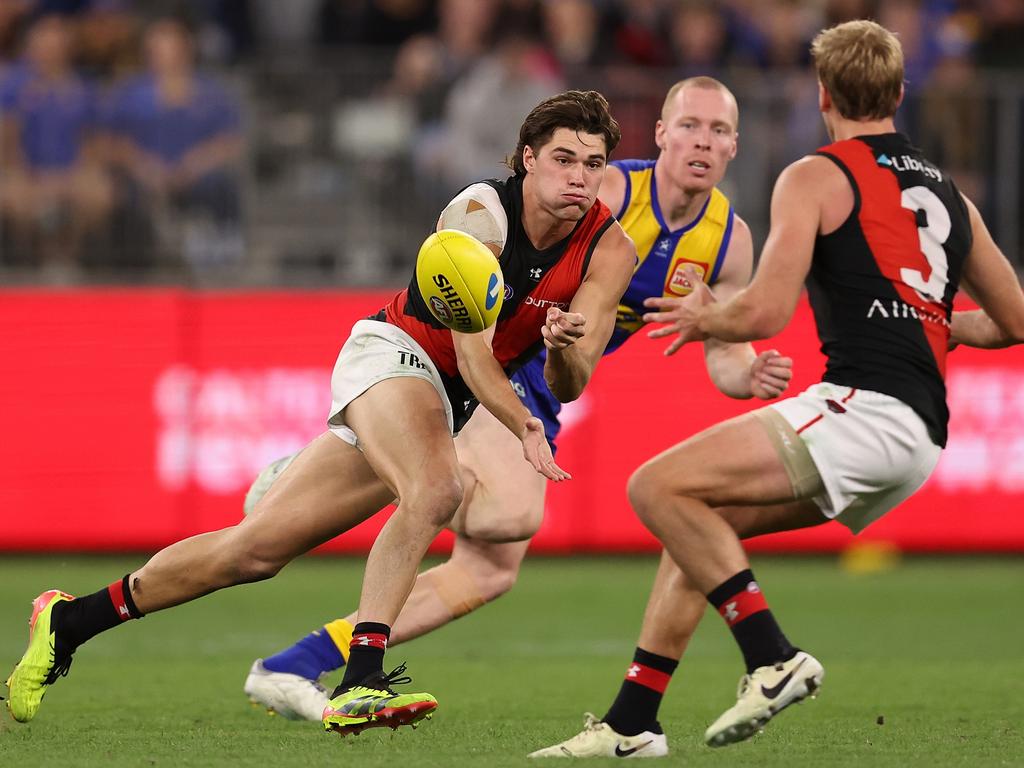 Sam Durham combines with Darcy Parish in the midfield. Picture: Paul Kane/Getty Images