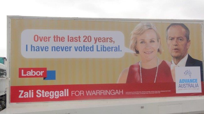 The anti-Zali Steggall billboard doing the rounds in Warringah.