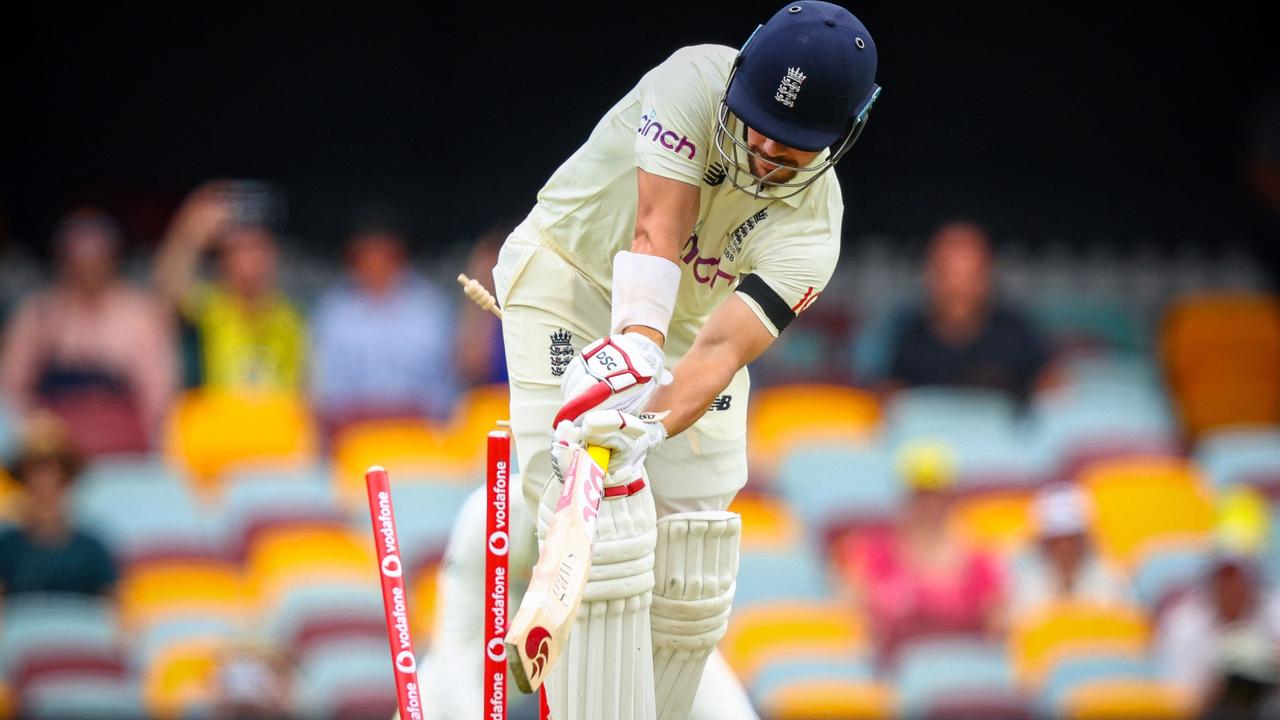 Rory Burns is bowled first ball. Photo by Patrick HAMILTON / AFP
