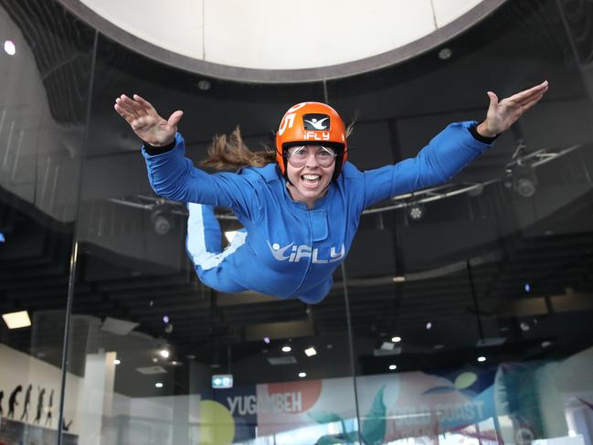 Lisa and Duncan Smith with children Isabelle 10, and William 8, at I Fly in Surfers Paradise thanks to Play Money. The Flying Mum, Lisa Smith , getting high thanks to Play Money. ... Picture Glenn Hampson