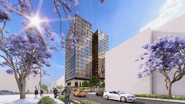 Plans have been revealed for 19-storey student housing on the heritage-listed Crown &amp; Anchor site on Grenfell St. Picture: Brown Falconer Architects