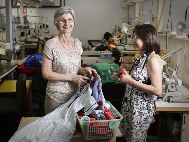 Gloria Gavranic (left) of SKOLA at her Brisbane workshop. Gloria made a size 34 blouse for a high school student. Picture: Megan Slade