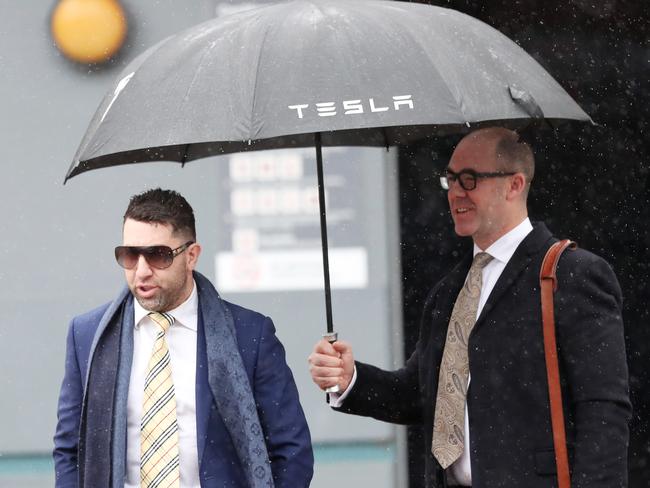 Richard Lightfoot (left) with his lawyer at an earlier appearance at Wyong Local Court. (AAP Image/Sue Graham)