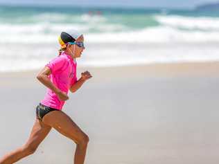 GOING STRONG: Rainbow Beach nippers competitor Emma Worthington competed for U12 girls in the season's first carnival at Rainbow Beach on Saturday. Picture: LEEROY TODD