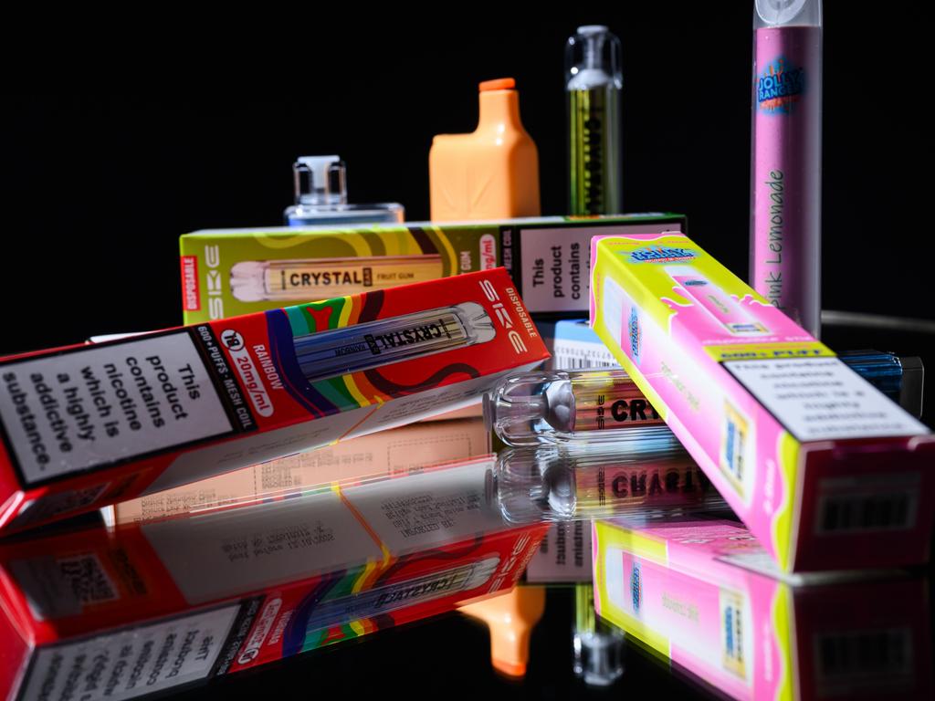 Some of the colourful packaging that vapes come in. Picture: Getty Images