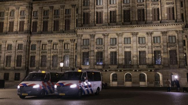 Police maintained a presence in Amsterdam’s Dam Square following attacks in the vicinity. Picture: Jagoda Lasota/WSJ