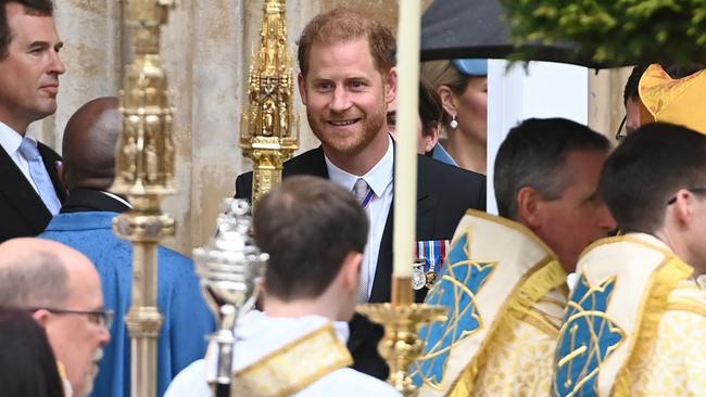 Prince Harry departs the coronation of his father, King Charles III. Picture: Getty Images